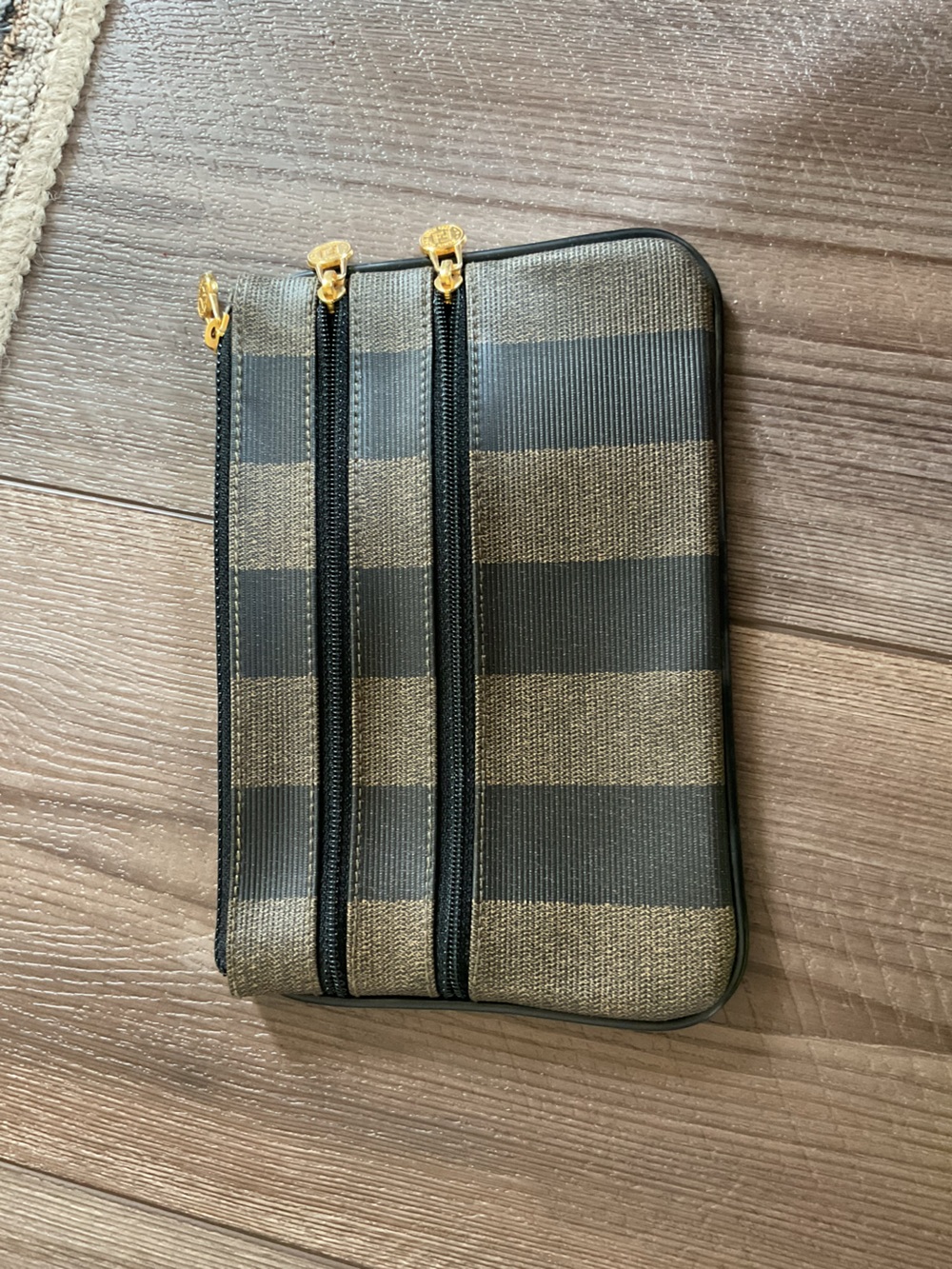 Fendi Brown and Black Striped Clutch Wristlet